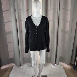 Merona Womens Dark Gray To Black Metallic Button Up Long Sleeve Sweater Size XL